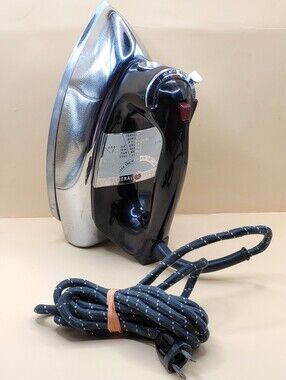 Vintage GE General Electric F95A Steam Dry Iron Chrome Black Fabric Cord